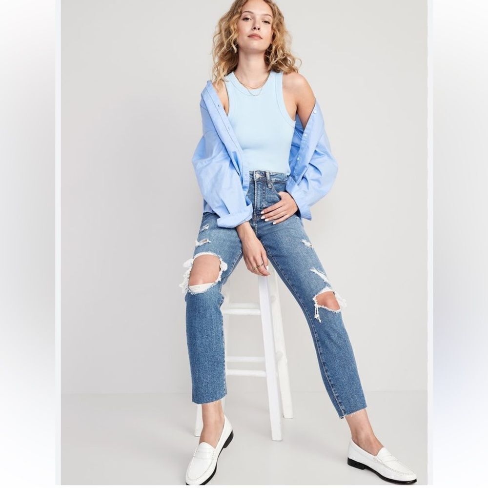 NWT High-Rise O.G. Straight Ankle Classic Blue Distressed Women's Jeans Size 20